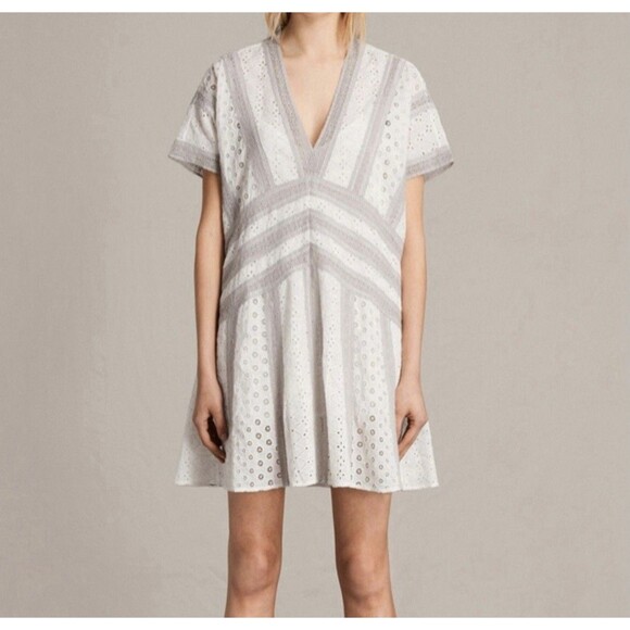 ALL SAINTS Cyndi Tee Mini Tunic Dress Eyelet Lace Boho Women's Size M - Picture 2 of 15